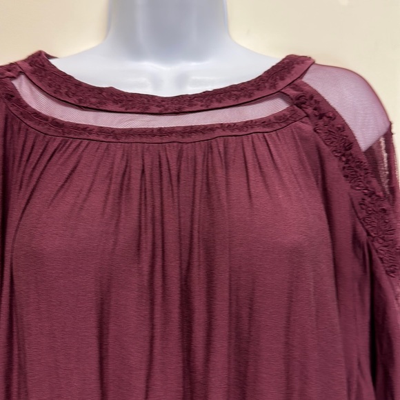 Free People maroon Long‎ Sleeve Purple Embroidered & Mesh Top Size XS - Picture 4 of 15